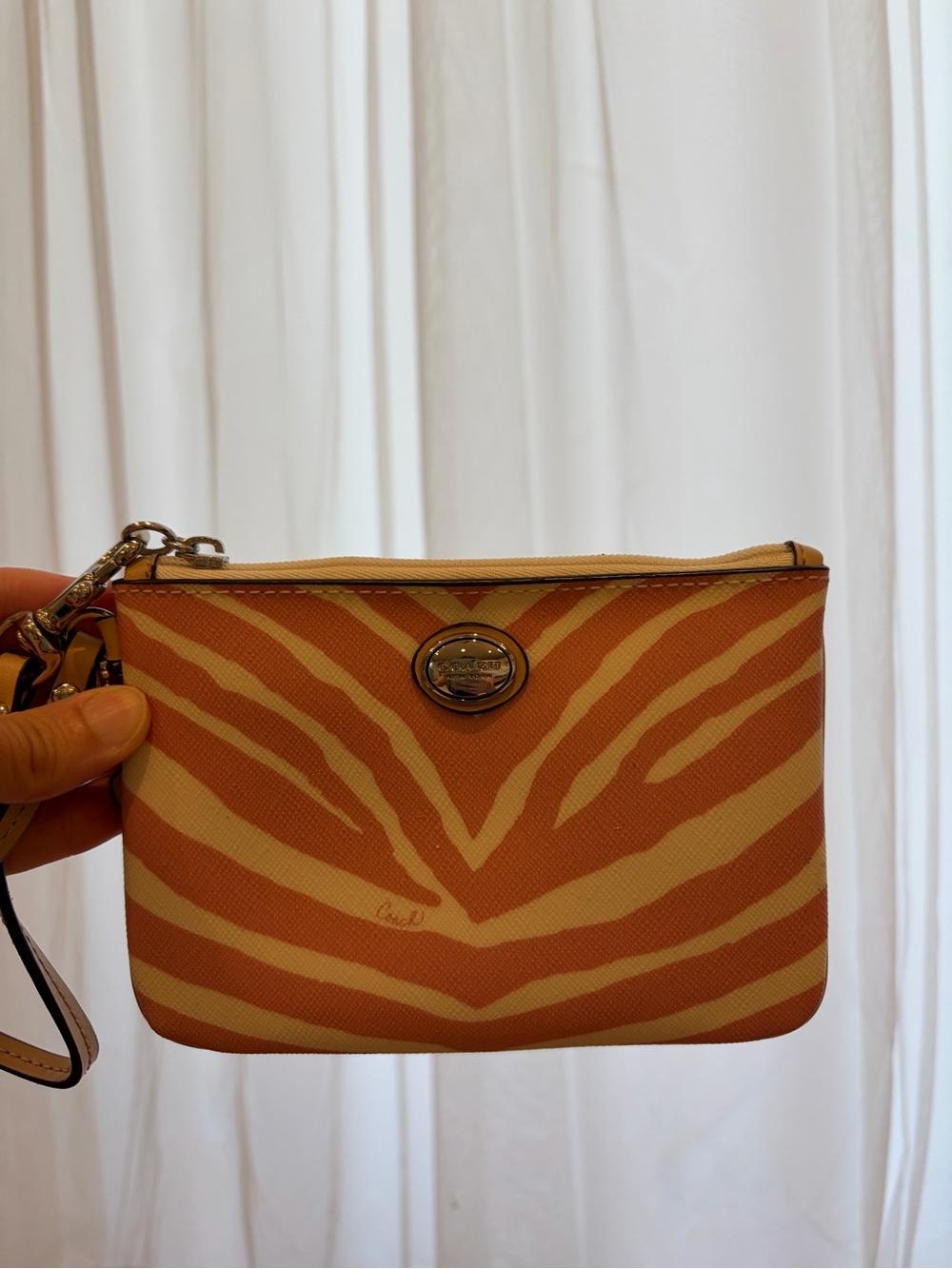 Coach Pink and Cream Zebra Print Wristlet